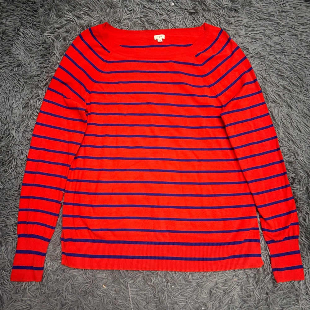 Women's J. Crew Orange and Navy Striped Long Sleeve Top Size S